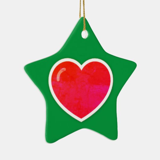 星形のパーソナライズされたクリスマス赤いハート セラミックオーナメント (右)