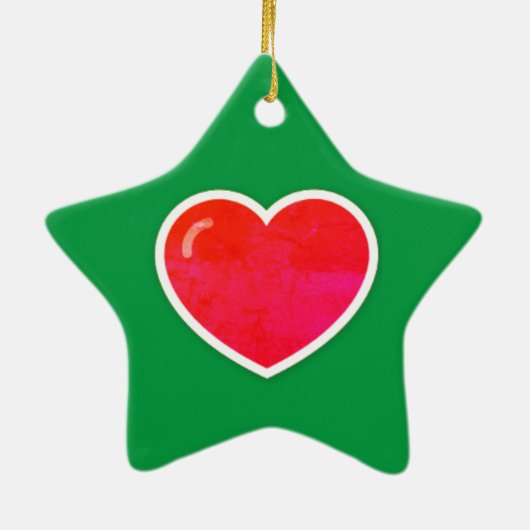星形のパーソナライズされたクリスマス赤いハート セラミックオーナメント (裏面)