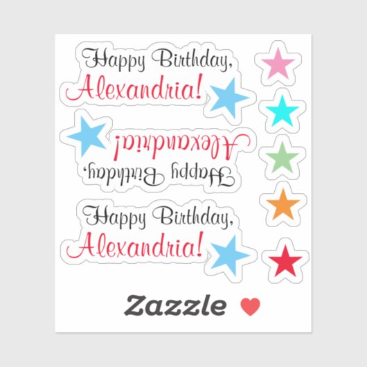 星形を使用した洗練された「ハッピーバースデー」 シール (シート)