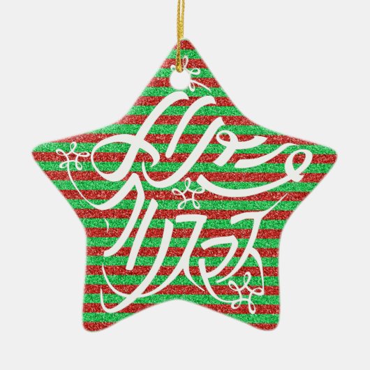 星形メリークリスマスのタイポグラフィーと他8言語 セラミックオーナメント (正面)