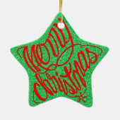 星形メリークリスマスのタイポグラフィーと他8言語 セラミックオーナメント (裏面)