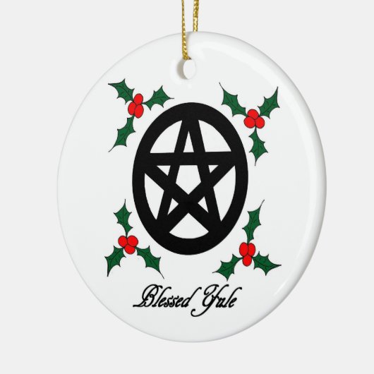 星形五角形を持つ異教のなユール(キリスト降誕祭)のオーナメントおよびヤドリギ セラミックオーナメント (左)