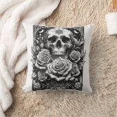 星形五角形スケルトンスカル&バラタロットアート クッション (ブランケット)