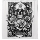 星形五角形スケルトンスカル&バラタロットアート シャワーカーテン (正面)