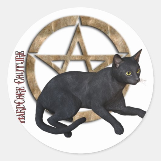 星形五角形黒猫 ラウンドシール (正面)