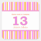 星形13パーソナライズされた番目の誕生日 スクエアシール (正面)