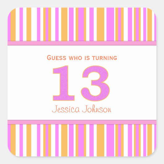 星形13パーソナライズされた番目の誕生日 スクエアシール (正面)