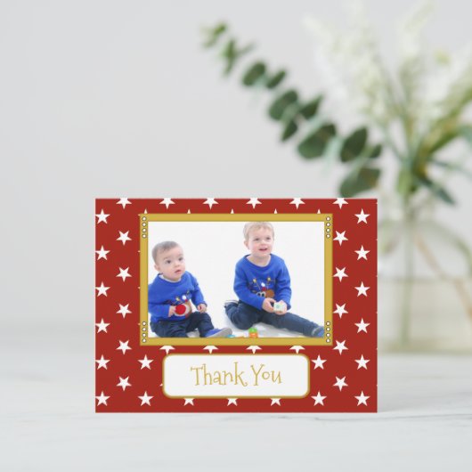 星感謝していの写真で赤いクリスマスの贈り物 ポストカード (スタンド正面)