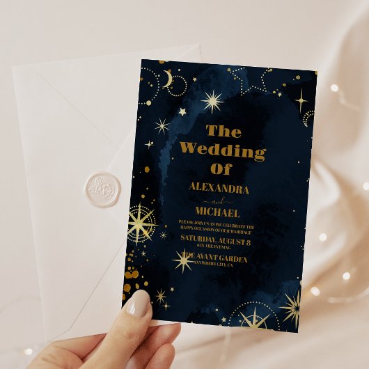 星打ち水彩銀河系結婚ズ 招待状