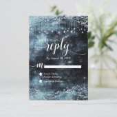 星打ち水色銀河系結婚の返信RSVP 出欠カード (スタンド正面)