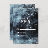 星打ち水色銀河系結婚の返信RSVP 出欠カード (正面/裏面)