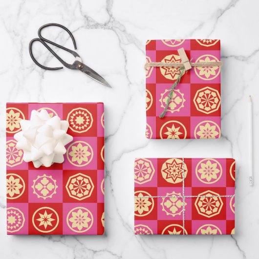 星日本のと花のパターン ラッピングペーパーシート (正面)