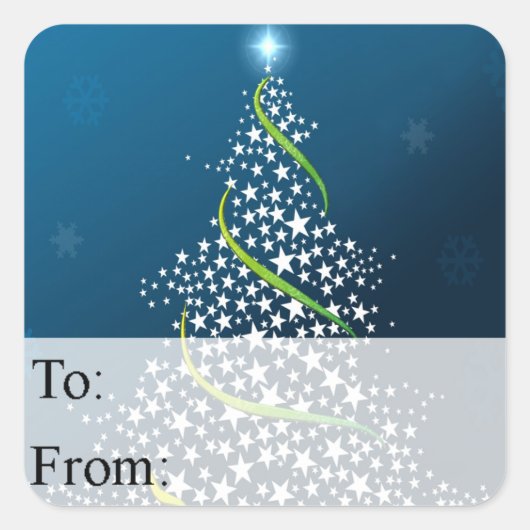 星明かりのクリスマスツリーのギフトのラベル スクエアシール (正面)