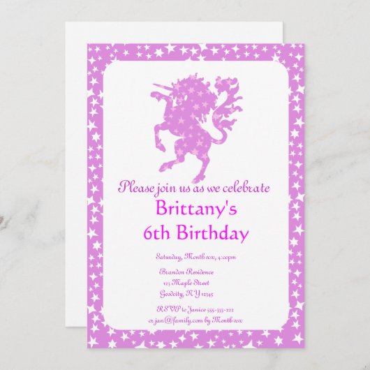星明かりのユニコーン 招待状 (正面/裏面)