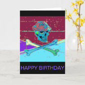 星明かりの夜スカルの骨が交差した図形のバースデー・カード カード (黄色い花)