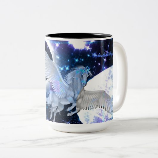 星明かりの夜ペガソスのファンタジーのマグ ツートーンマグカップ (正面右)