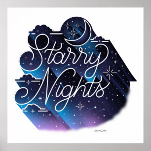 星明かりの夜正方形ポスター(24x24) ポスター