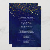 星明かりの夜海軍およびのどの金ゴールドのグリッター 招待状 (正面/裏面)