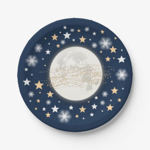星明かりの夜空の月及び星海軍きらめきの星 ペーパープレート