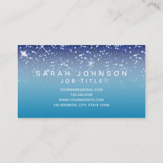 星明かりの夜青いグリッターのガーリーでシックなモダン 名刺 (裏面)