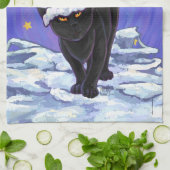 星明かりの夜黒猫のクリスマス キッチンタオル (折り畳み)