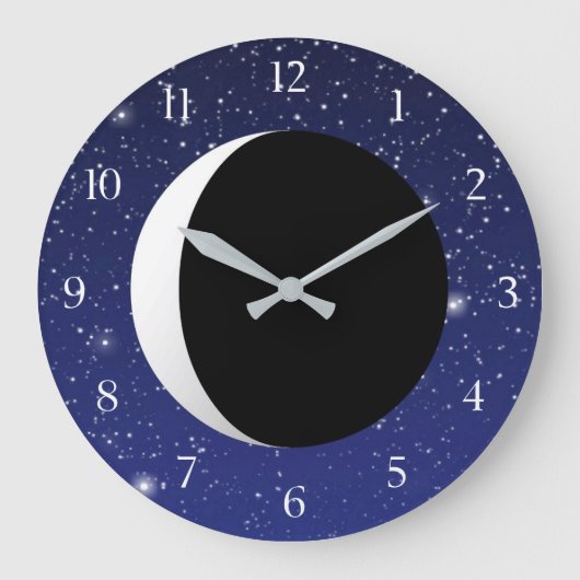 星明かりの背景の三日月形の月 ラージ壁時計 (正面)