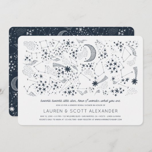 星書でジェンダーが赤ちゃんのシャワーを明かす 招待状 (正面/裏面)