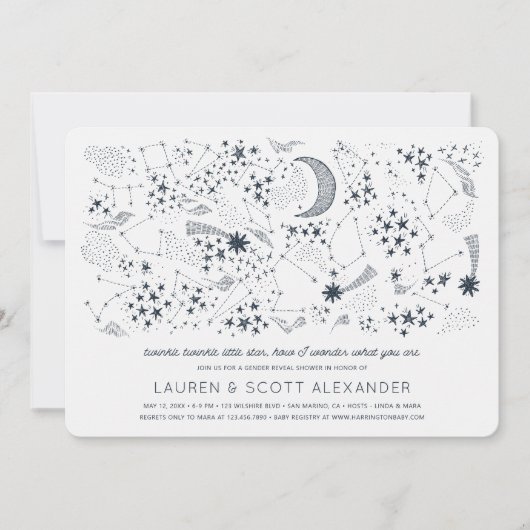 星書でジェンダーが赤ちゃんのシャワーを明かす 招待状 (正面)