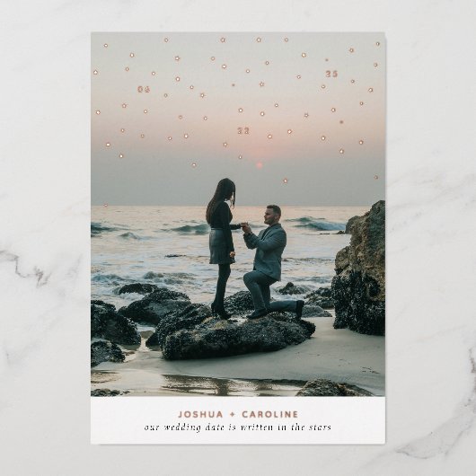 星書に日付カードを保存 箔招待状 (正面)