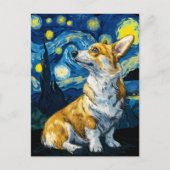 星月夜のコーギー・ドッグ印象派アート ポストカード (正面)