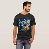 星月夜のパグ ゴッホ風の犬の絵 Tシャツ (正面フル)