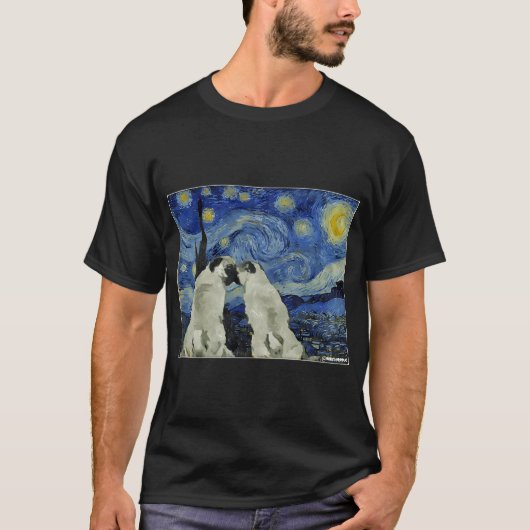 星月夜のパグ Tシャツ (正面)
