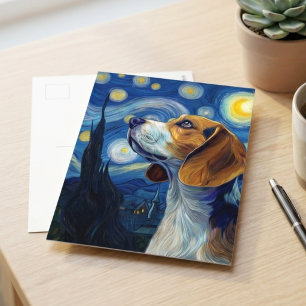 星月夜のビーグル犬 印象派アート ポストカード
