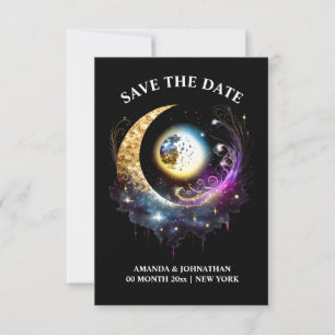 星月夜の満月の天空ブラックピンク セーブザデート