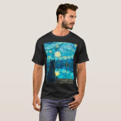 星月夜の猫アート – ゴッホ風の夜 Tシャツ (正面フル)