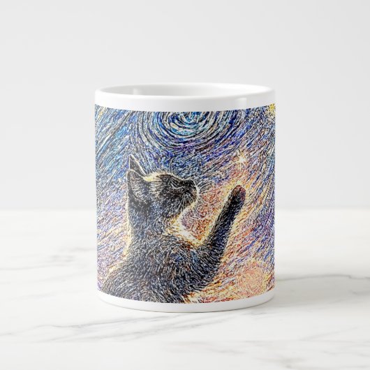 星月夜の猫 – ゴッホ風アート ジャンボコーヒーマグカップ (正面)