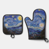 『星月夜 : サン・レミ』（ビンセント・ファン・ゴッホ） 鍋つかみ&鍋敷きセット (正面)