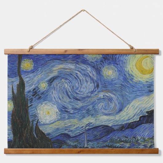 星月夜、油絵、ヴィンセント・ファン・ゴッホ 吊り下げ型タペストリー (正面)