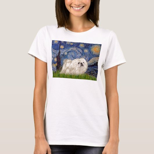 星月夜 - 白いペキニーズ 4 Tシャツ (正面)