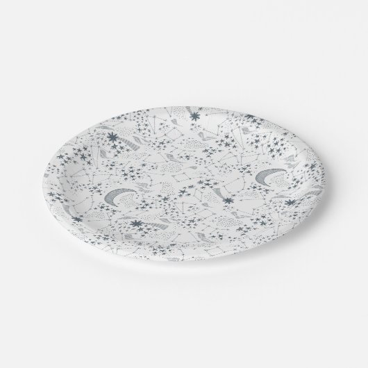 星月模様（白と青） ペーパープレート (アングル)