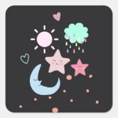 星月雲太陽ハートかわいい スクエアシール (正面)