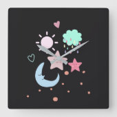 星月雲太陽ハートかわいい スクエア壁時計 (正面)
