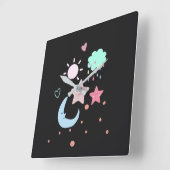 星月雲太陽ハートかわいい スクエア壁時計 (傾斜)