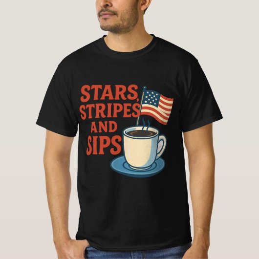 星条旗と一杯 | レトロアメリカーナコーヒー Tシャツ (正面)