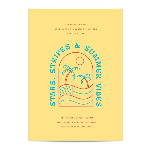 星条旗と夏の雰囲気満点の7月4日BBQパーティー 招待状
