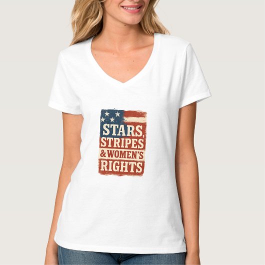星条旗と女性の権利 ディストressedフラグ tシャツ (正面)