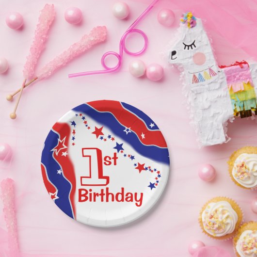 星条旗のカスタムの最初誕生日 ペーパープレート (パーティー)