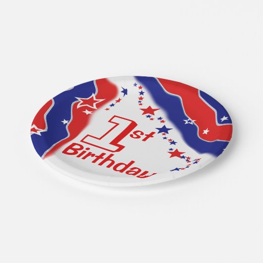 星条旗のカスタムの最初誕生日 ペーパープレート (アングル)