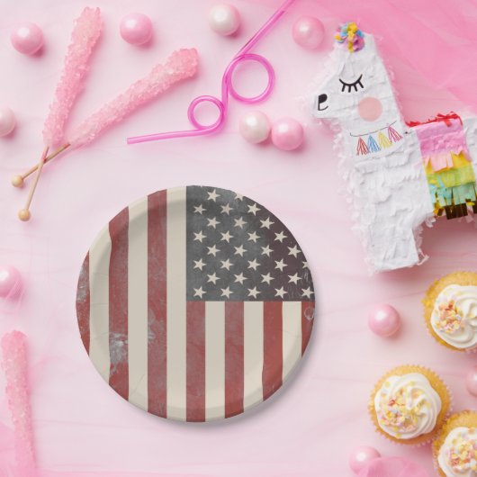 星条旗のヴィンテージのアメリカの紙皿 ペーパープレート (パーティー)