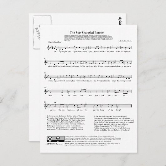 星条旗の国歌ミュージックシート ポストカード (正面/裏面)